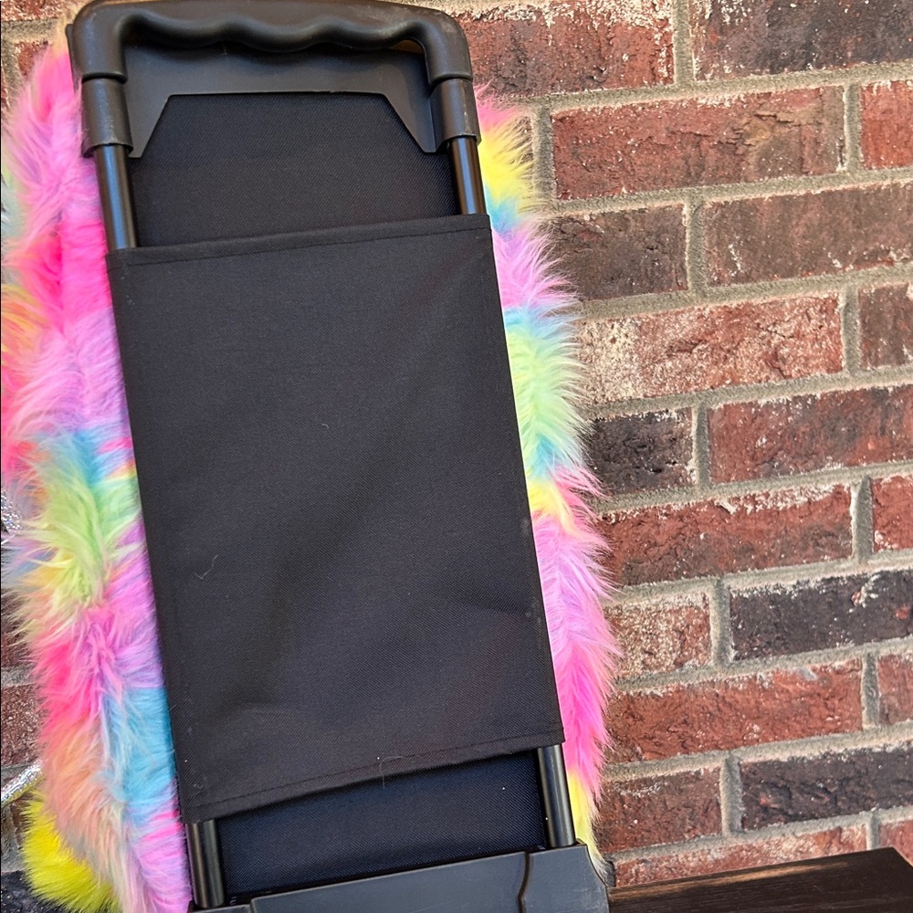 Justice Girls Emoji Fuzzy Rainbow Rolling Carry On Luggage bag light up wheels - Picture 7 of 9